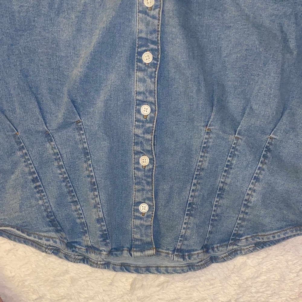 bagatelle Blue Denim Button-Down Puff Sleeve Shirt NWT - Picture 7 of 8